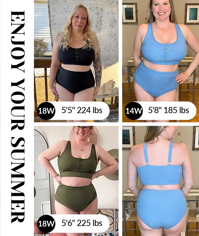 Yonique Plus Size Two Piece Swimsuit - Womens High Waisted Bikini Tummy Control Bathing Suit Ribbed Swimwear