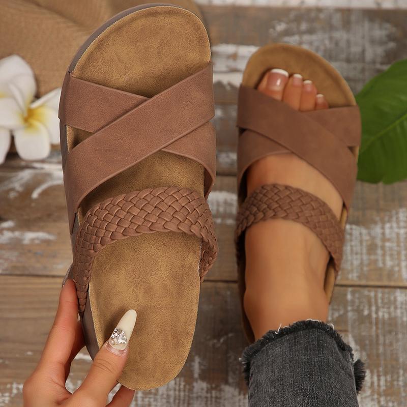 Women's Resort Braided Cross Strap Platform Sandals Casual Slippers Beach Sandals