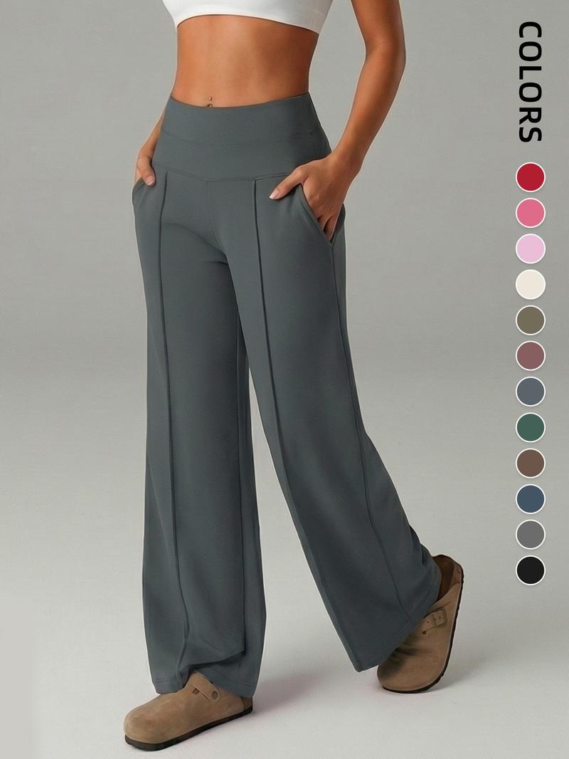 Women's Plain Loose Straight Leg Pants, Wide Leg High Waist Sporty Casual Sweatpants with Pockets, Comfortable Daily Wear Casual Comfy Sporty [Fits Small - Size Up Recommended]