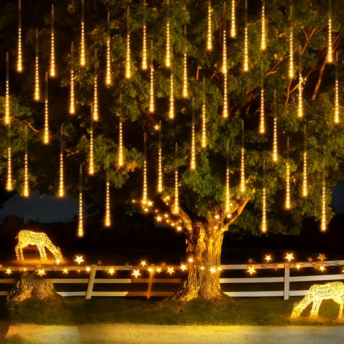 1pc 192LED Solar Meteor Shower Lights, Falling Rain Drop Lights, Solar Christmas Lights with 8 Light Tubes, IP55 Landscape Lighting for Trees Gardens Courtyards Christmas Wedding Party Mother's Day Halloween Christmas Outdoor Decoration