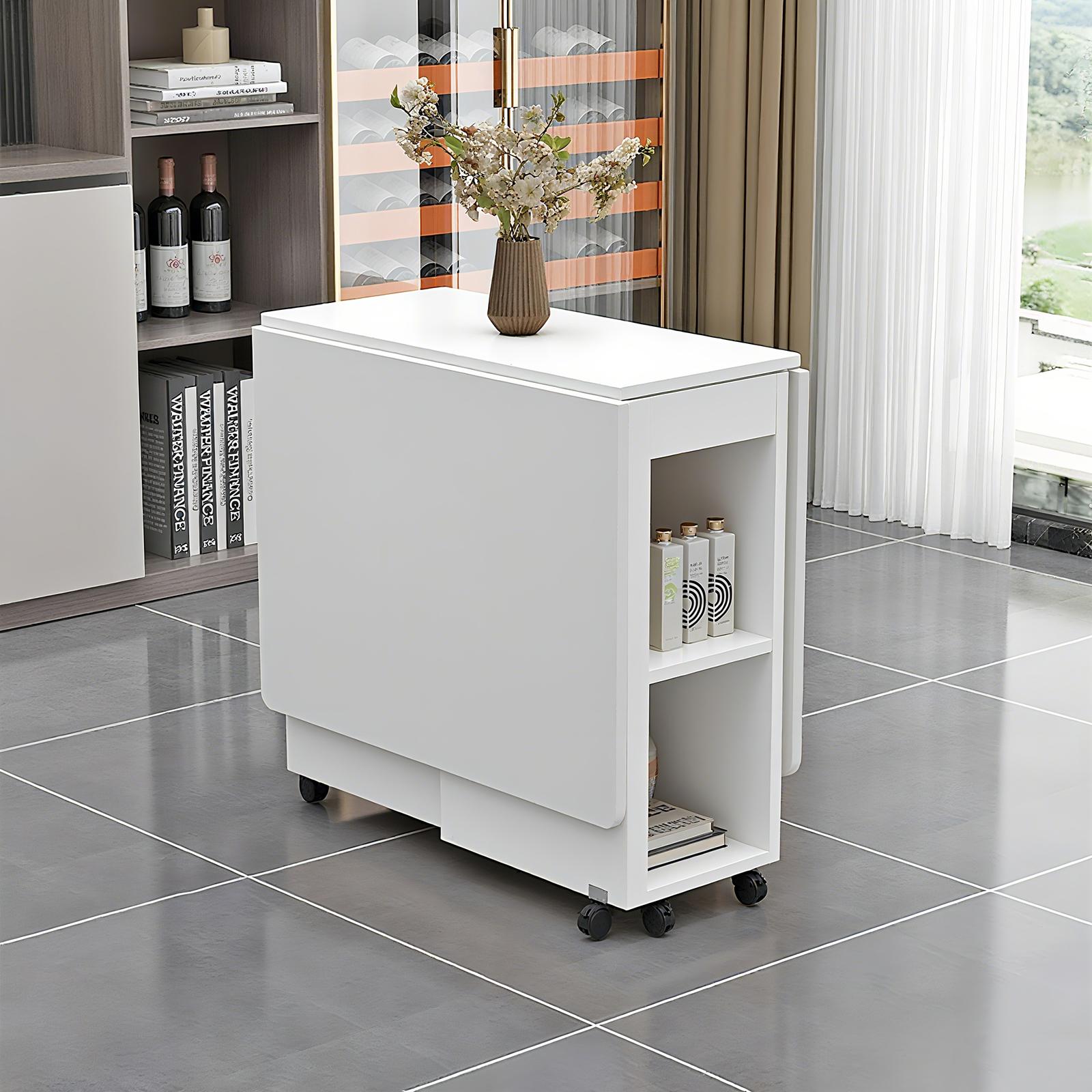 5 Pieces Dining Table Set, Folding Drop Leaf Dining Table Set for 4 with 4 Chairs, Space Saving Foldable Dining Table with Storage and 6 Wheels, 47.2 inch D x 23.6 inch W x 30.3 inch H, White 5 Pieces Dining Table Set, Folding Drop Leaf Dining Table Set for 4 with 4 Chairs, Space Saving Foldable Dining Table with Storage and 6 Wheels, 47.2 inch D x 23.6 inch W x 30.3 inch H, White