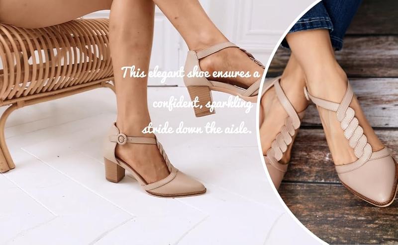 Fashare Womens Block Chunky Heels T Strap Dress Shoes Closed Toe Braided Stacked Heeled Sandals Pumps