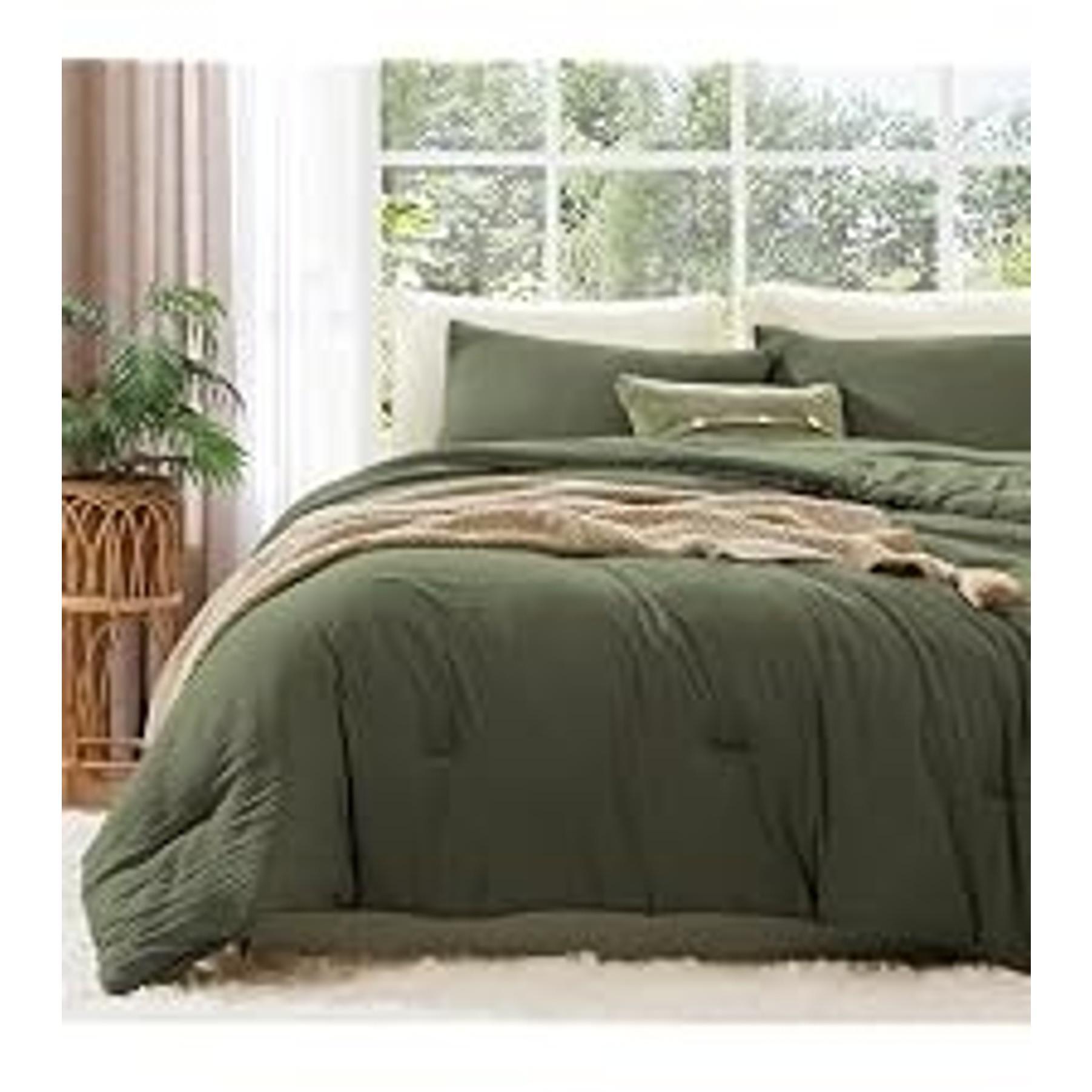 Queen Comforter Set-7 Pieces Soft Prewashed Bed in a Bag Queen Bedding Sets | All Season Comforter with Sheets, Pillow Shams & Pillowcases, Sage Green