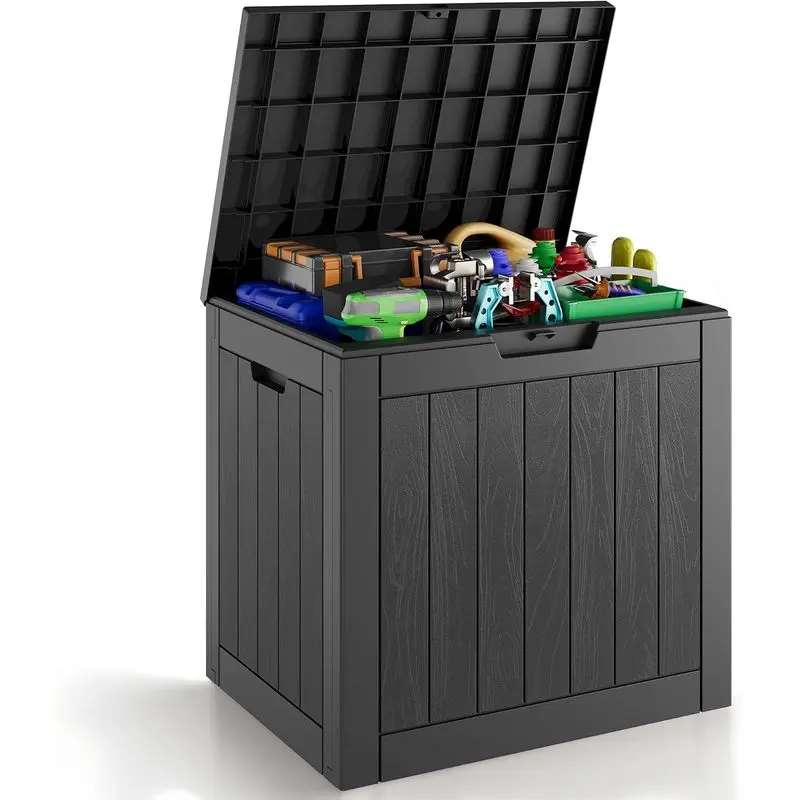 Deck Box, 32 Gallon Resin Indoor and Outdoor Storage Boxes Waterproof for Tools, Pool Accessories Storage Bench, Patio Furniture and Cushions with Lockable Lid, Black