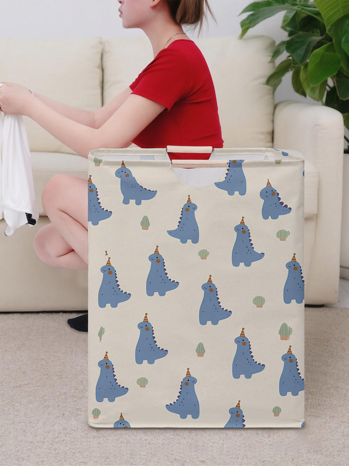 Small Dinosaur Pattern Open Storage Box, Foldable Laundry Basket with Handle, Home Bathroom Folding Clothes Storage Bucket