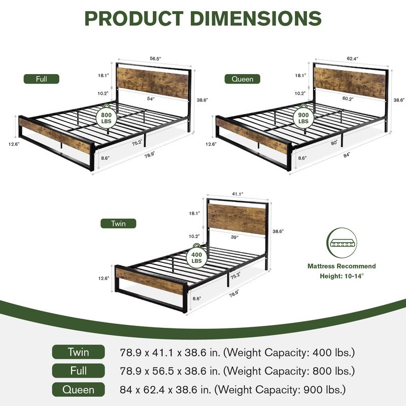 【Clearance】MUTICOR Modern Metal Platform Bed Frame with Wood Headboard 【Frame Only No Mattress】Twin/Full/Queen Size, Thickened Frame, No Box Spring Needed, Black#TikTokShopBlackFriday #ChristmasGifts