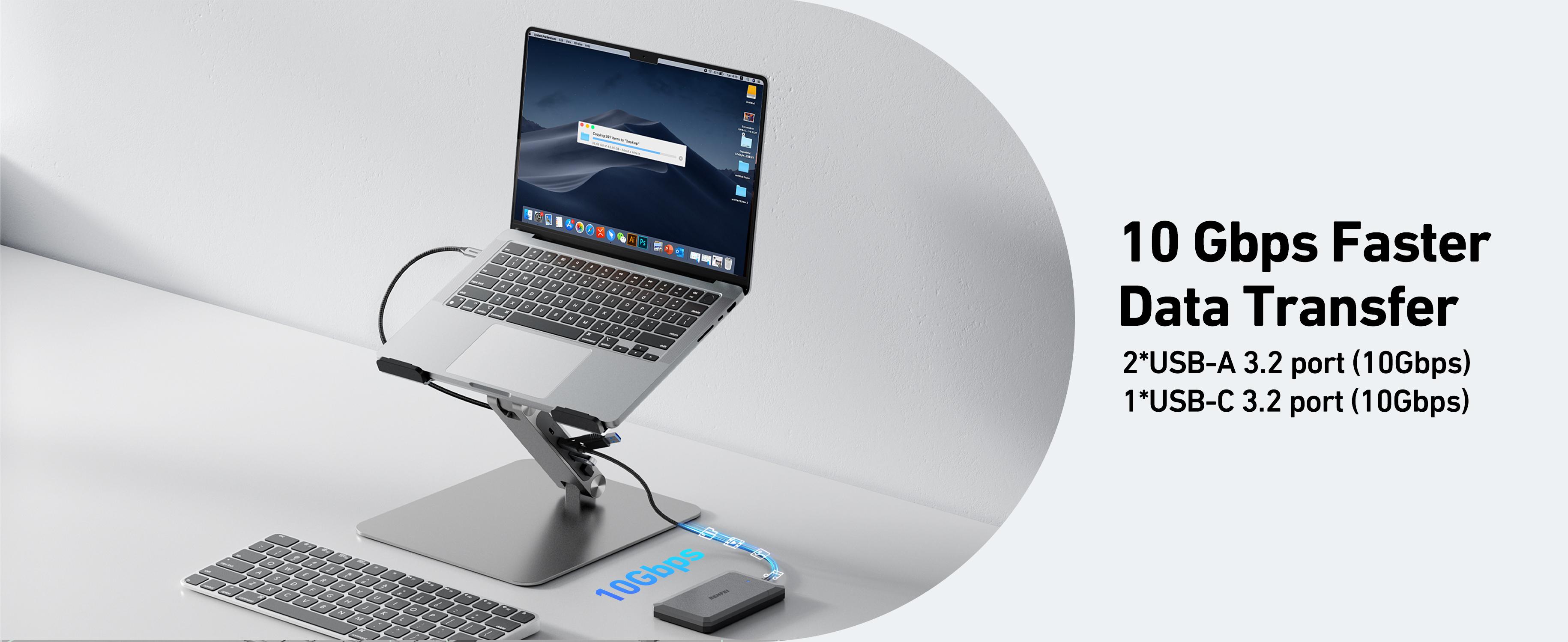 BENFEI Laptop Stand with USB C 7in1 Docking Station,HDMI 4K@60Hz,1*SD 1*Micro SD,100W Power Delivery,10Gbps 1*USB C 3.2 and 2*USB A 3.2 Compatible with MacBook Pro/Air, iPad Pro, XPS, Thinkpad