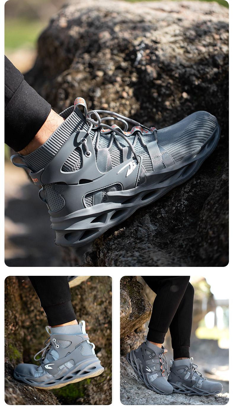 Men's steel-toe sports non-slip work shoes, high-top style, breathable knitted upper, with anti-smashing, anti-piercing and other protective properties. Footwear, Fathersdaygift Boy Closed Worker Lace