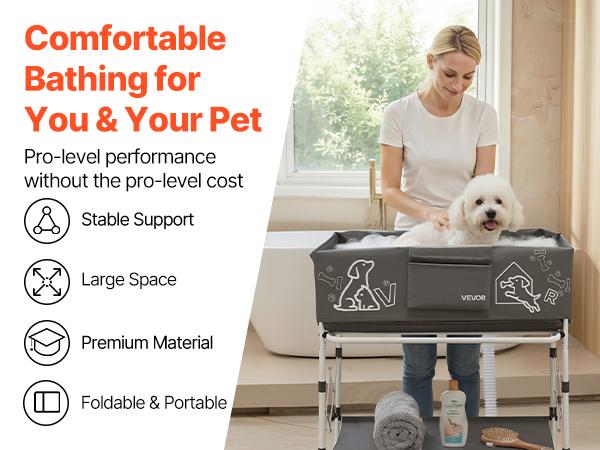 VEVOR Dog Bathtub, Elevated Dog Bath Tub, Collapsible Pet Bathing Grooming Wash Station, Portable Foldable Space-saving, with Built-In Drain Hose for Small and Medium Pet Cat Indoor Outdoor, Gray VEVOR Dog Bathtub, Elevated Dog Bath Tub, Collapsible Pet Bathing Grooming Wash Station, Portable Foldable Space-saving, with Built-In Drain Hose for Small and Medium Pet Cat Indoor Outdoor, Gray