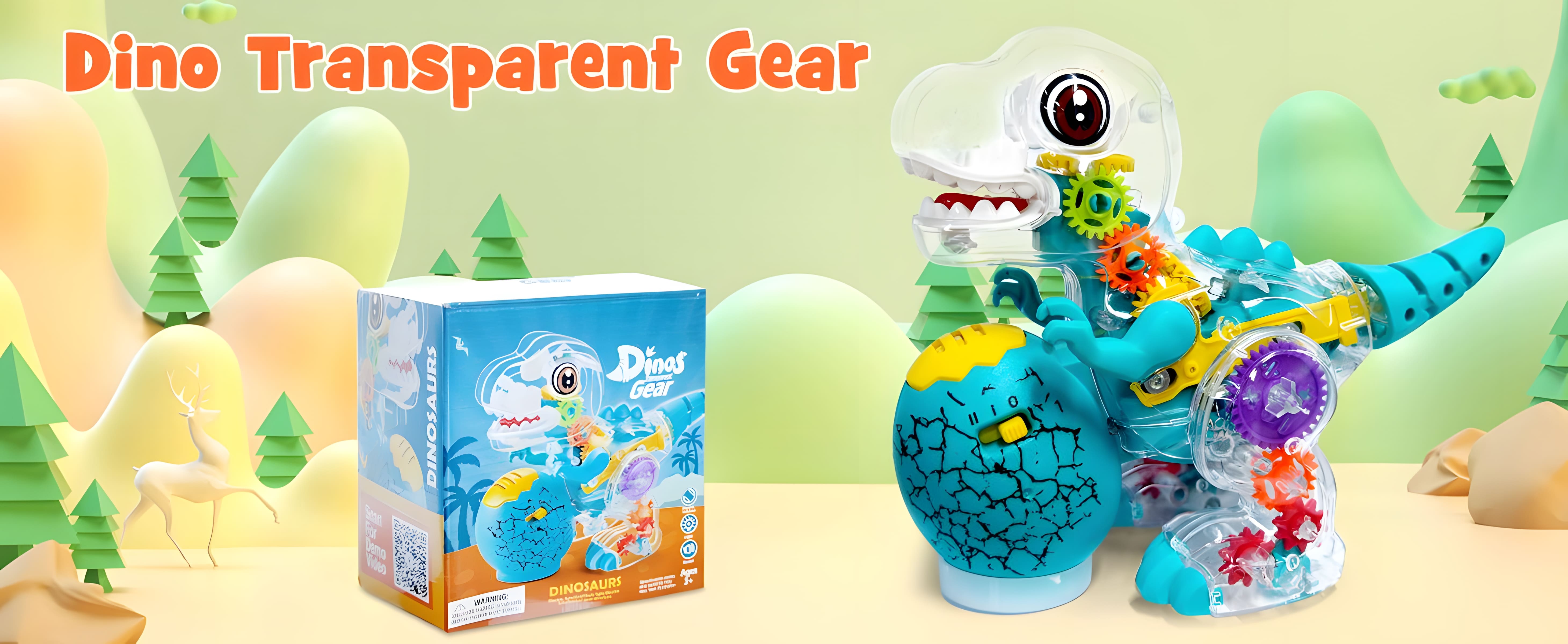 Electric T-Rex Roaring Dinosaur Toy, Music Toys with LED Lights & Moving Wheels, Transparent Stem Gear Toys for Kids Entertainment Birthday Party Christmas