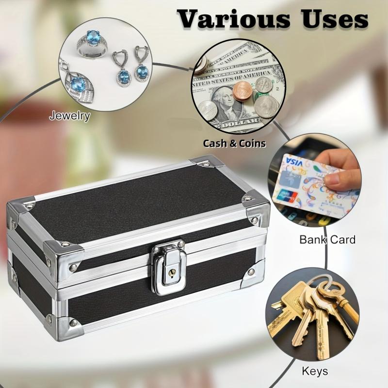 1pc Aluminum Cash Box with Lock Piggy Bank Single Row Currency Tray Acrylic Piggy Bank for Cash Collection Storage Organizer for Cashier 2. Lockable Cash Storage Box Aluminum Alloy Piggy Bank with Acry