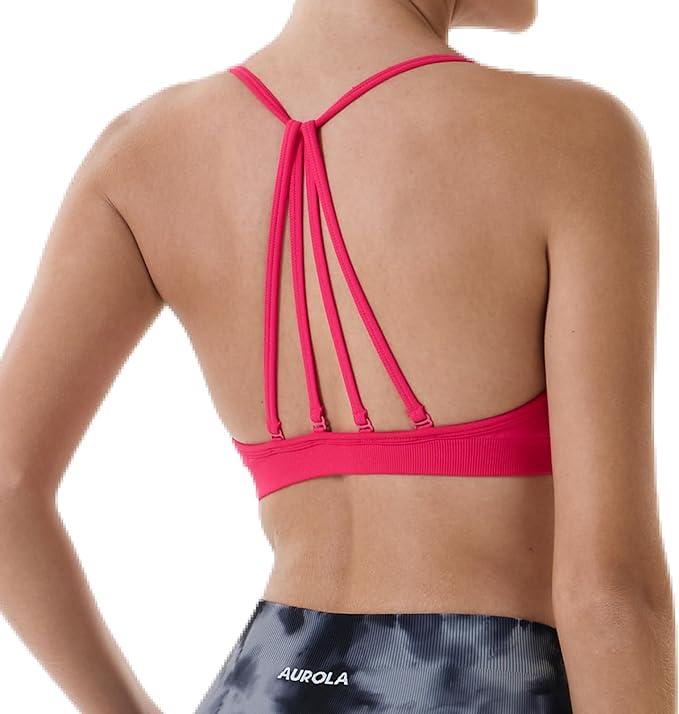 AUROLA Seamless Mercury Workout Sports Bras for Women ,Athletic Removable Padded Backless Strappy Minimal Top