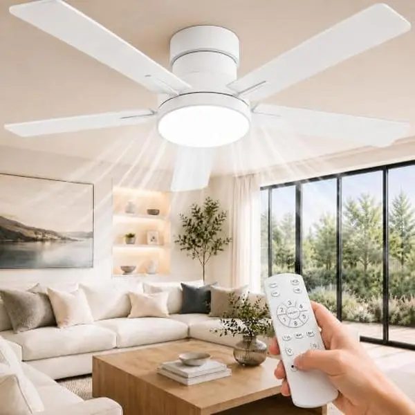 GARVEE 52-Inch Low Profile Ceiling Fan with Light and Remote, White