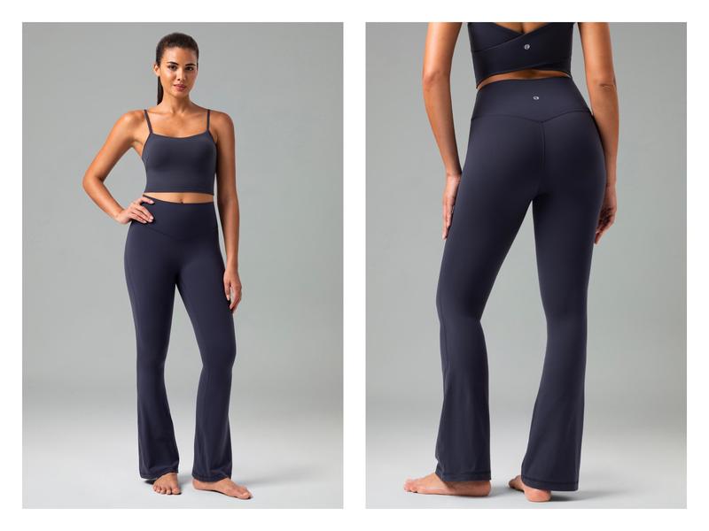 Colorfulkoala Women's No Front Seam 27.5" Mini Flare Pants High-Waisted Seamless Front Dreamlux Fabric Yoga Casual Wear