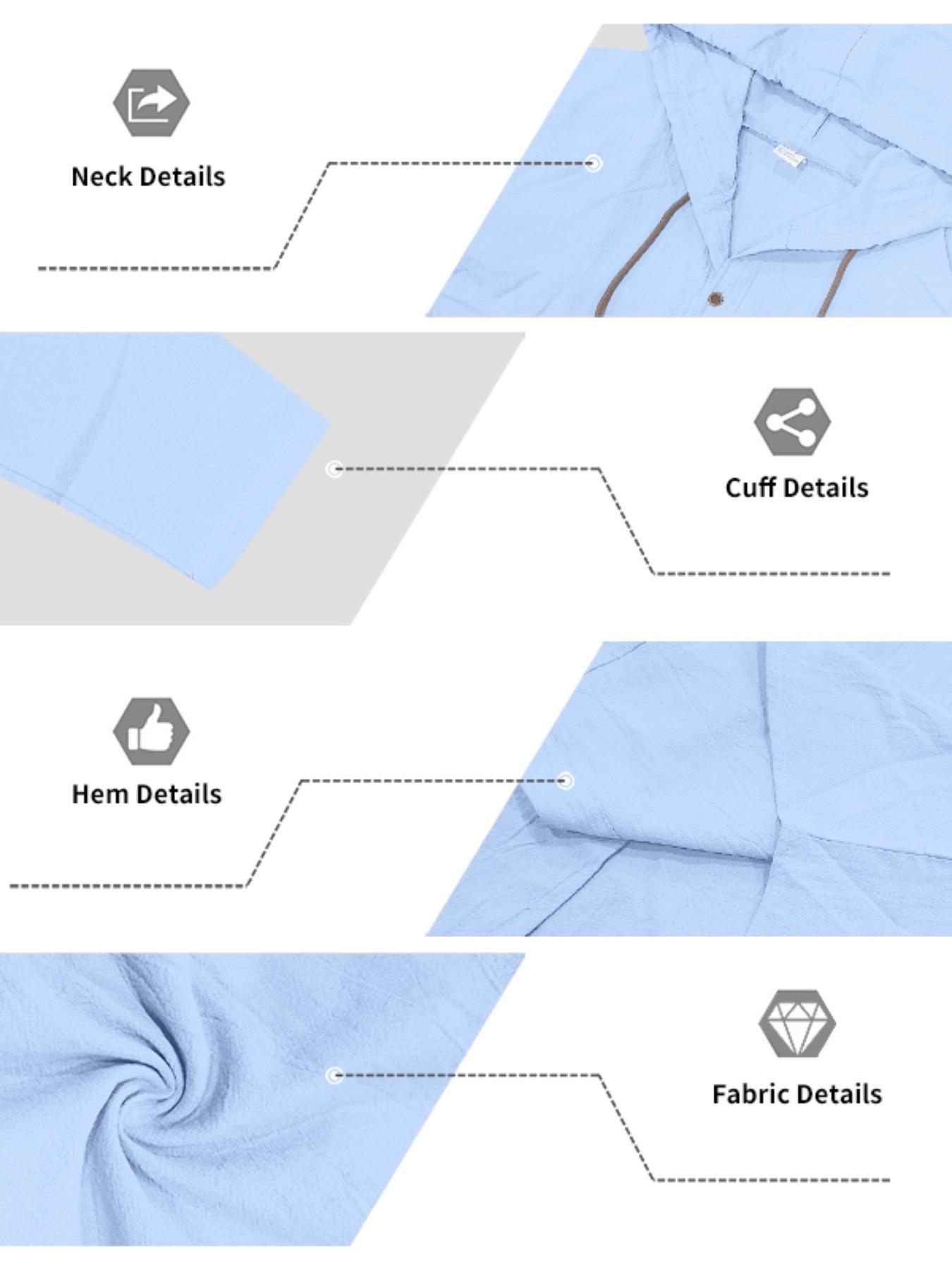 Hooded Linen Long Sleeve Shirt Jacket, Hawaiian Style Casual Loose Fit, Drawstring & Button Design, Spring & Fall Fashion, Beach Vacation Essential