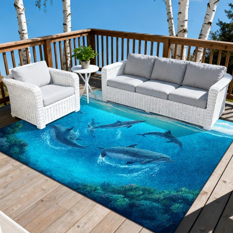 Super Soft Imitation Cashmere Dolphin Pattern Rug Ocean Fresh 2D Print Cozy Plush Non Slip Machine Washable Durable Floor Mat Perfect For Living Room Entryway Bedroom Yard Patio Balcony Pool Garage Indoor Outdoor Home Decor bathroom set non-slip shower