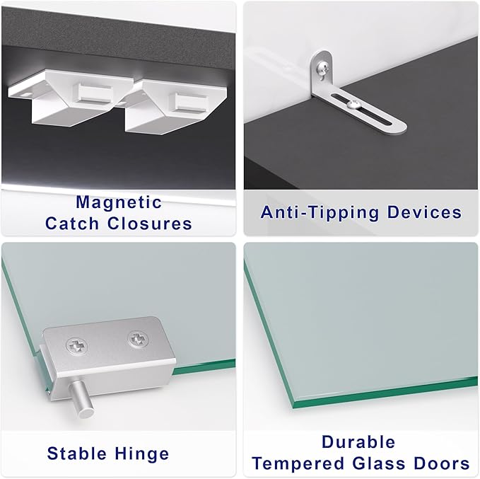 Display Cabinet with Glass Doors, 63” 4-Tier Wood Display Case with RGB Lights for Collectibles, Tall Curio Cabinet Anti-Tipping with Adjustable Shelves, Storage Cabinets for Living Room