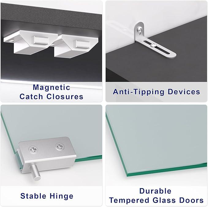 63" Wood Display Cabinet with Glass Doors & RGB Lights - 4-Tier Adjustable Shelves, Anti-Tip Design for Collectibles in Living Room/Study 63" Wood Display Cabinet with Glass Doors & RGB Lights - 4-Tier Adjustable Shelves, Anti-Tip Design for Collectibles in Living Room/Study