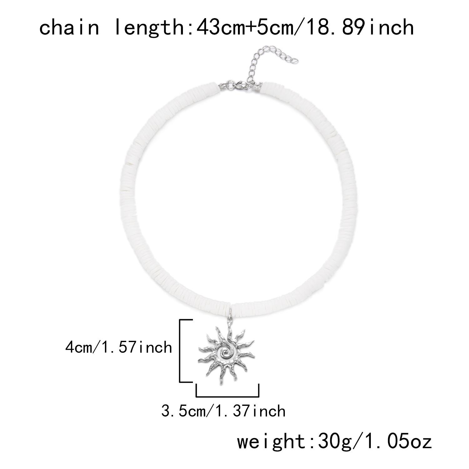 Bohemian Vacation Style Sun Flame Natural Stone Necklace, French Vintage Beaded Pendant Chain, Unique Jewelry Accessory