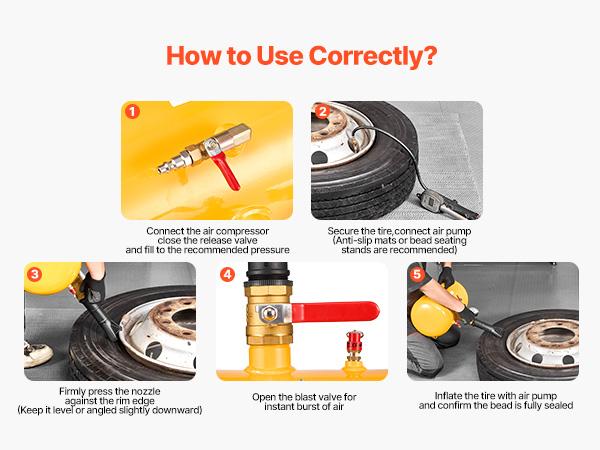 VEVOR Air Tire Bead Seater, 5 Gal/ 18.9 L, Heavy Duty Tire Bead Blaster Tool, 87-116 PSI Operating Pressure, Air Trigger Seating Inflator for Pickup, Truck, ATV, Jeep, Van, Lawn Tractor, RV, Yellow VEVOR Air Tire Bead Seater, 5 Gal/ 18.9 L, Heavy Duty Tire Bead Blaster Tool, 87-116 PSI Operating Pressure, Air Trigger Seating Inflator for Pickup, Truck, ATV, Jeep, Van, Lawn Tractor, RV, Yellow