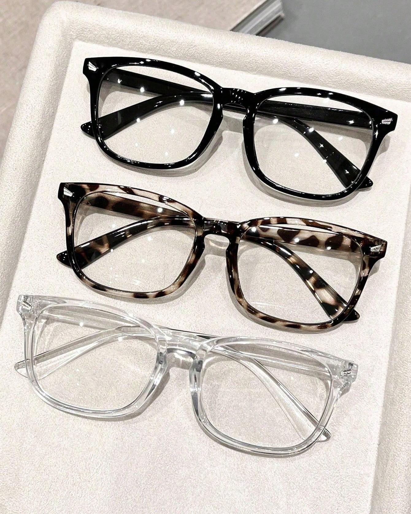 3pcs fashionable versatile daily trendy eyeglass frames for men, square frame, classic retro plain lenses for women