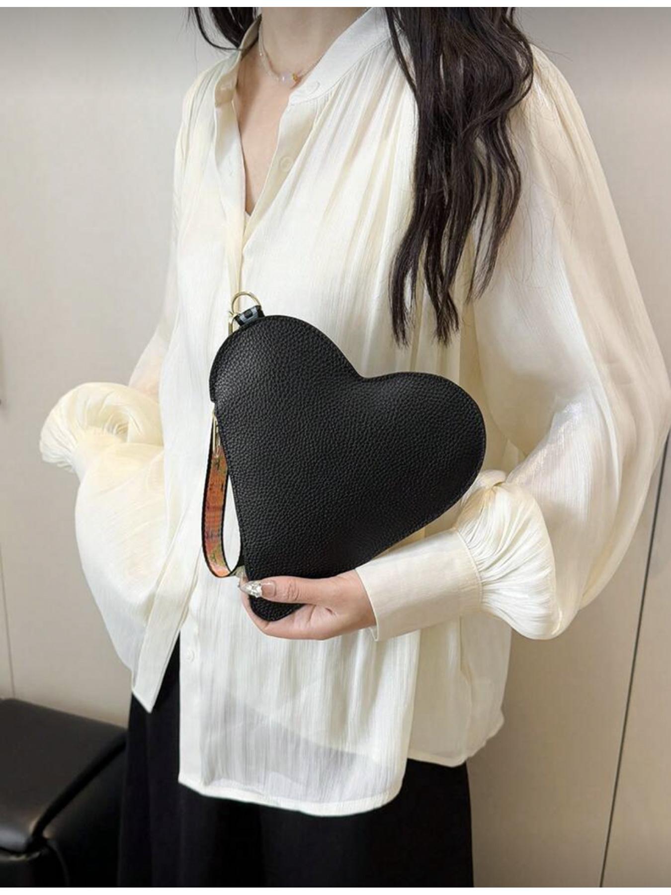 Women's Fashion Personalized Heart Shaped Solid Color PU Leather Mini Handbag Elegant Coin Wallet Retro Daily Work Commuter Wallet Handbag Chic Handbag Vintage Chic Purse