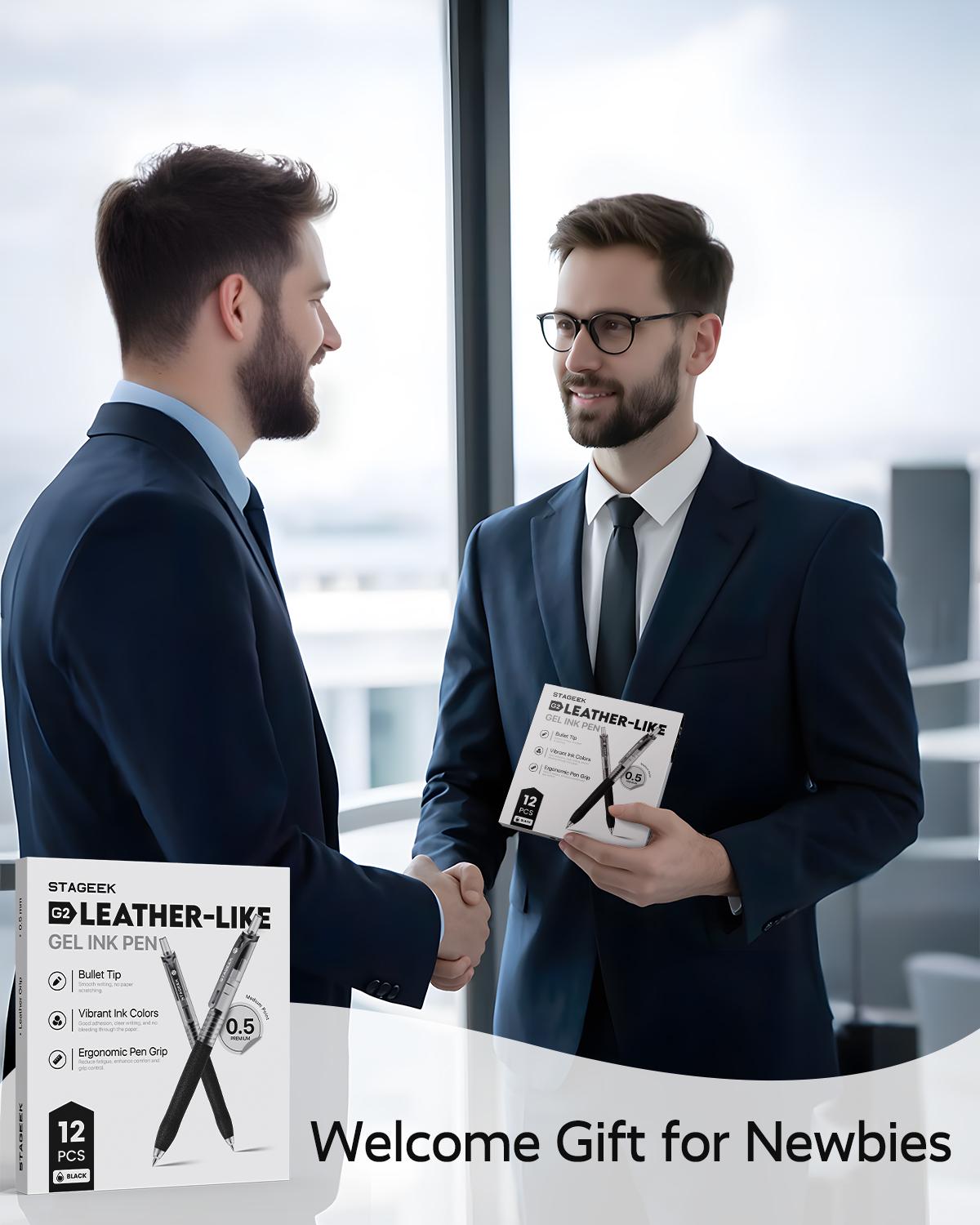 STAGEEK 12PCS Black Ink Pens,0.5mm Gel Pens Fine Point Smooth Writing Pens,Retractable Leather-Like Black Gel Pens, Business Gel Pen for Journaling, Writing, School, Office Use &Students Stationary College Essentials Back To School ,Teacher(Black,Blue)