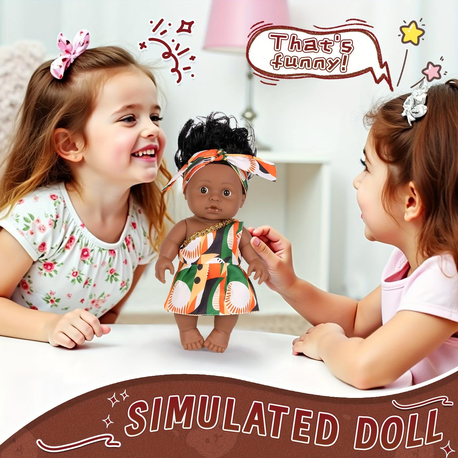 Baby Doll, 12 inch American African Girl Doll with Dress, Realistic Reborn for Kids Aged 2 3 4 5 6, Silicone Small Toy Curly Hair Birthday Gift,