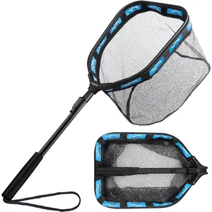 Floating Fishing Net  Steelhead, Salmon, Fly, Kayak, Catfish, Bass, Trout Fishing, Rubber Coated Foldable Landing Net with Fixed or Telescoping Pole Handle, Fishing Gear and Gifts  Men