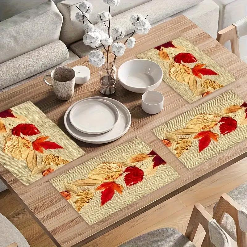 5/7 Piece Rectangular Table Runner Set + Placemats, Vibrant Maple Leaf Design, Ideal for Seasonal Celebrations, Indoor Outdoor Dining Decor