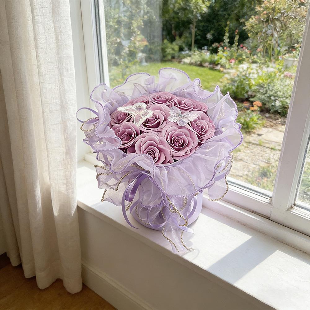 Ballet Butterfly Ribbon Rose Artificial Bouquet in Cylinder Gift Box, Perfect Mother's Day Gift, Ideal for Valentine's Day, Graduation, Birthday & Wedding