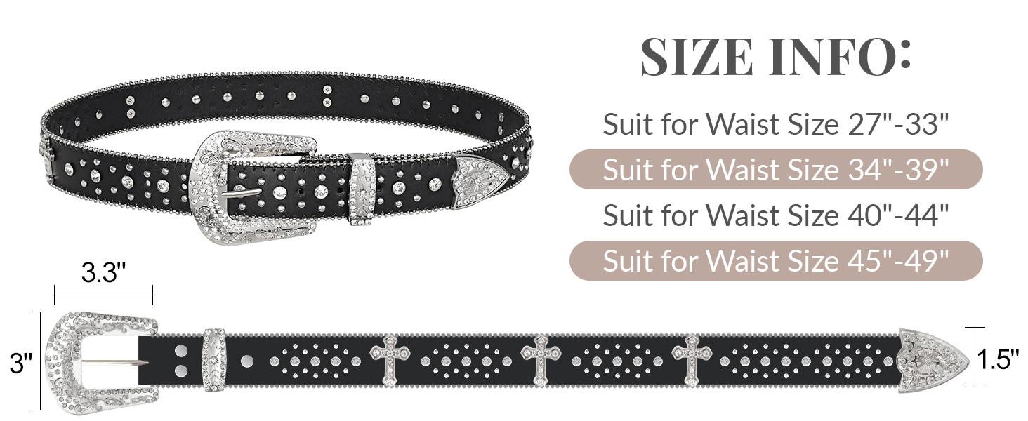 JASGOOD Rhinestone Studded Belt for Men Women, Western Leather Belt for Cowgirl Cowboy Vintage Bling Belt for Pants Dress
