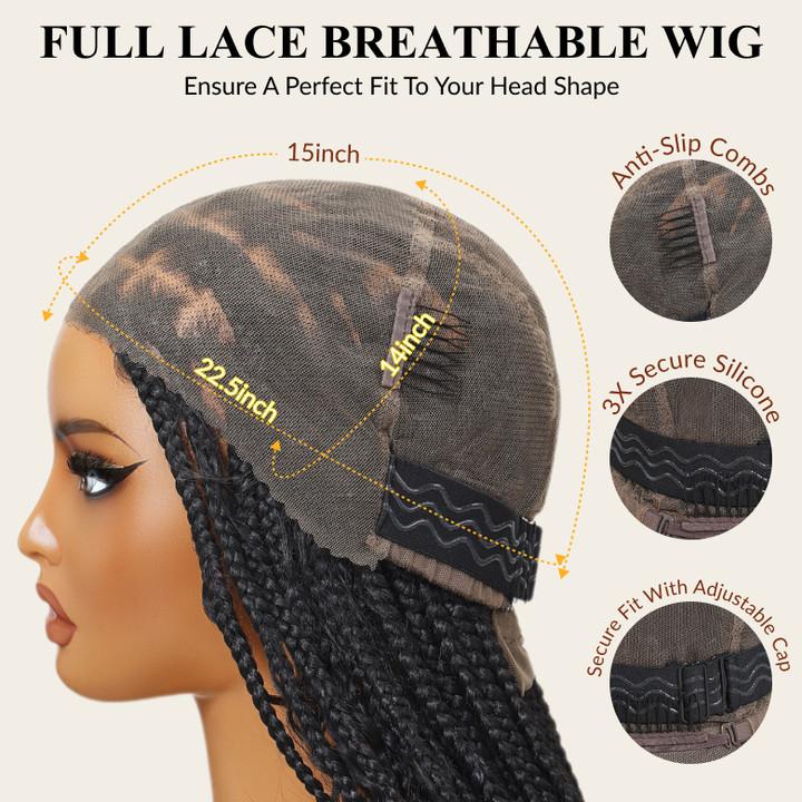 【Human Hair Blend】Sunber Full Lace Boho Braided Wigs With Human Hair Curly Ends 34“ Pre Cut Lace Knotless Box Braid Wigs Island Twist Hairstyle Beginner Friendly
