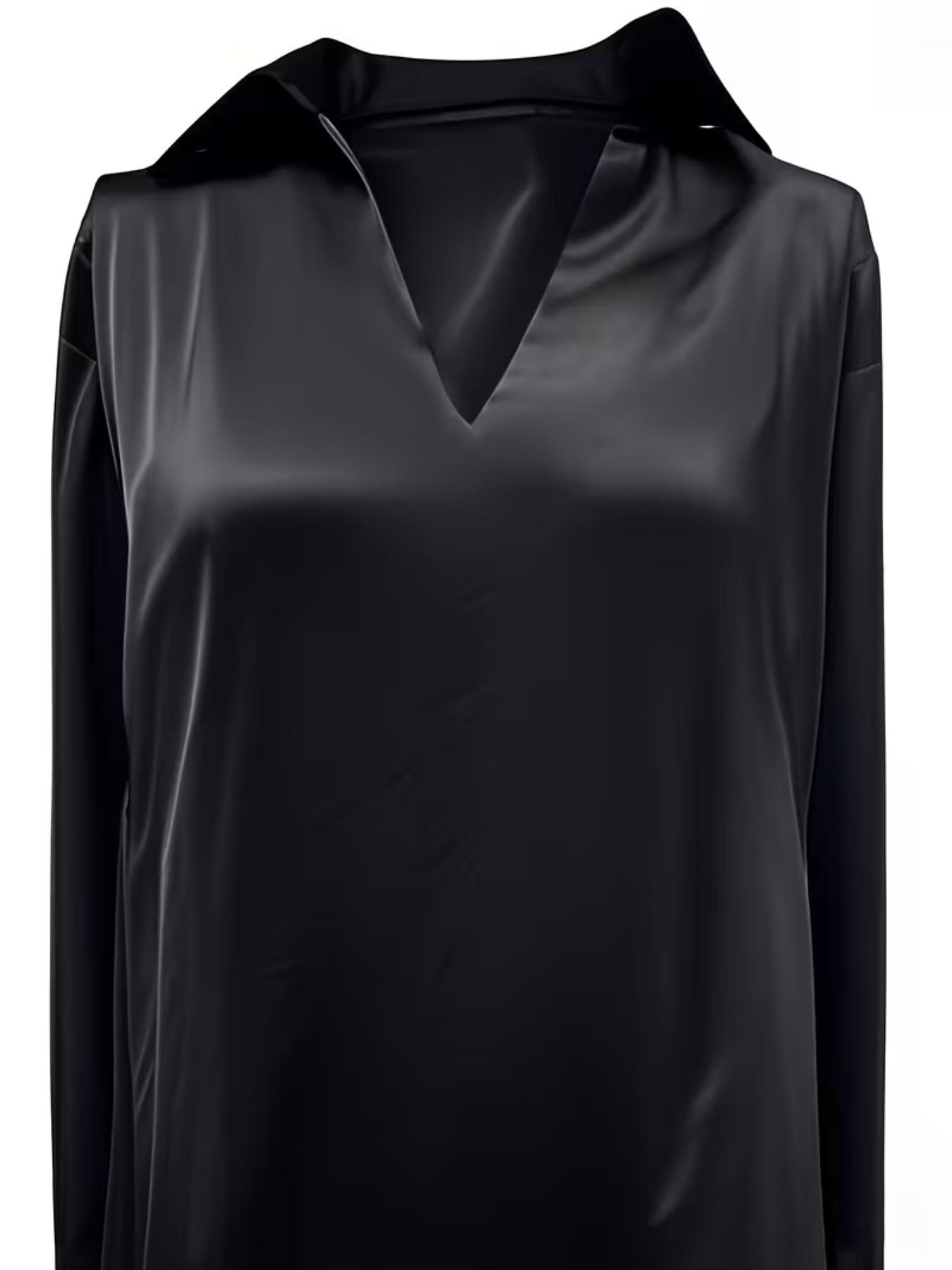 Women's Solid Color Commuter Satin Long Sleeve Simple Shirt, Elegant Office Wear, Comfortable and Stylish, Perfect for Daily Use