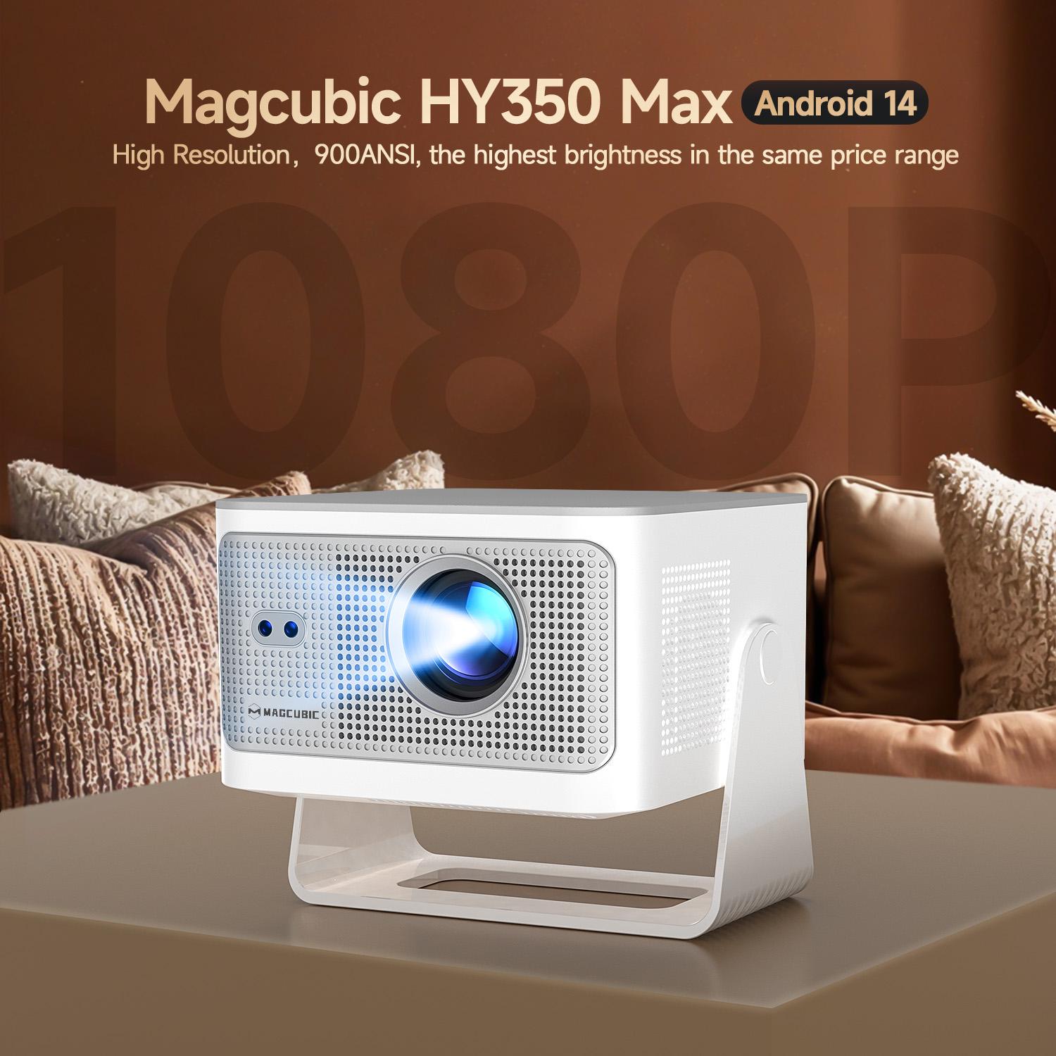 [US warehouse] Magcubic 900ANSI HY350MAX Projector Auto Focus 8K Decode Android 14 Allwinner H726 Built-in 15W HiFi Speaker Dual WiFi6 BT5.4 Native 1080P 1.0:1 short Throw Portable Smart Projector For Home Cinema Movie Night