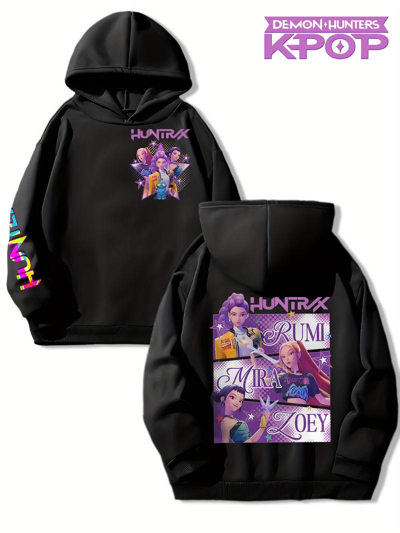 Girls Kpop Demon Hunters Series Hoodie, Rumi Mira Zoey Cartoon Print, Spring Fall Fashion Casual Sweatshirt, Christmas Gift Idea