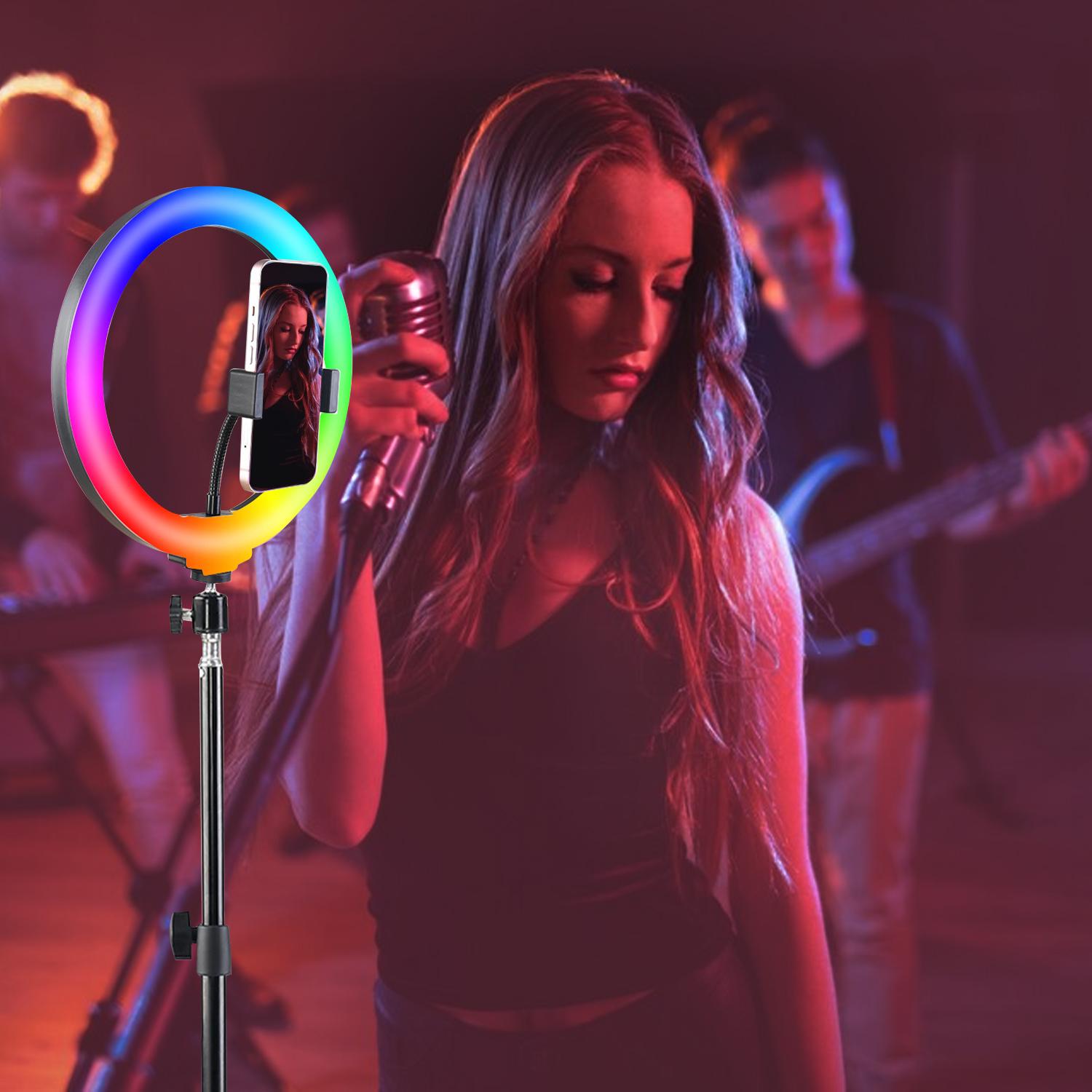 【Deal】12" RGB portable light with 43.3" Tripod Stand & 2 Phone Holder, LED Ringlight with Multiple RGB Colors Modes and 10 Brightness Dimmable for Makeup/Photography/Videos/Vlog/TikTok ring light glow content #video light #valentines day