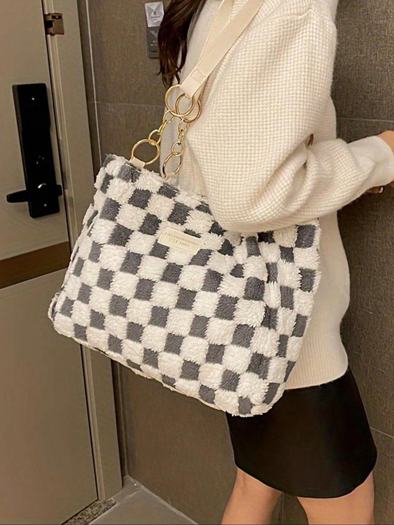 Women's Fashionable Plaid Pattern Tote Bag, Casual Large Capacity Shoulder Bag for Daily Used, Trendy All-match Bag for Commuters and Students