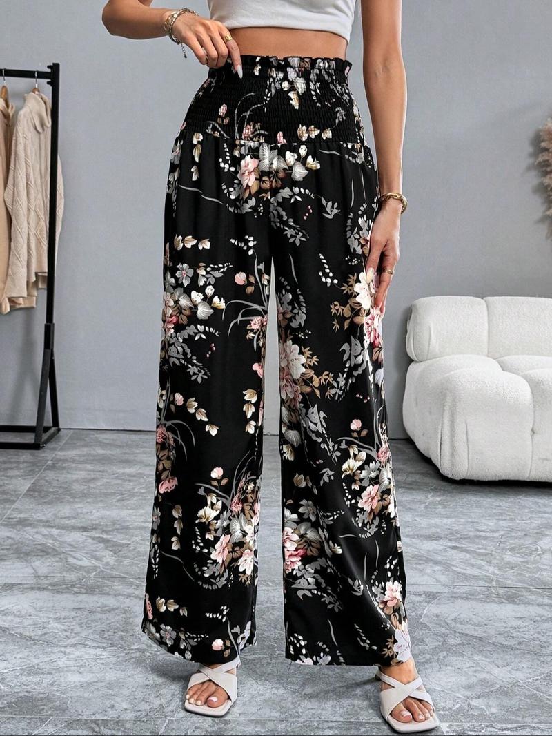 Women's Floral Print Pants, Boho Casual Comfy Loose Wideleg Trousers for Holiday Vacation Daily Wear, Women Bottoms for Summer, Vibrant Pants Women, Loose Legged Pants, Slouchy Palazzo Pants, Flowy Wide Leg