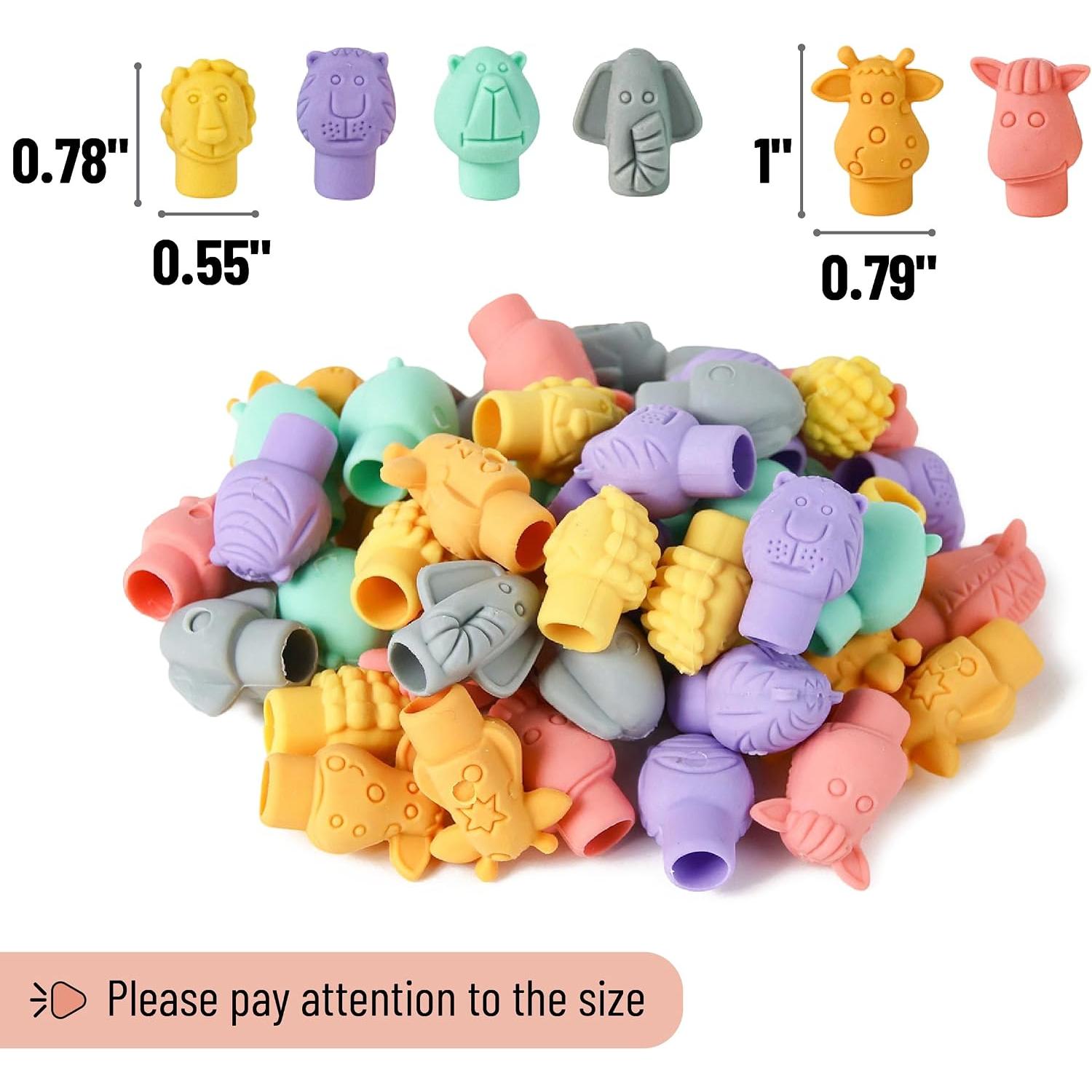 Cap Erasers for Standard Pencils, 60-Pack with 6 Styles, Colorful Cute Designs, Latex-Free, Ideal for Students & Teachers