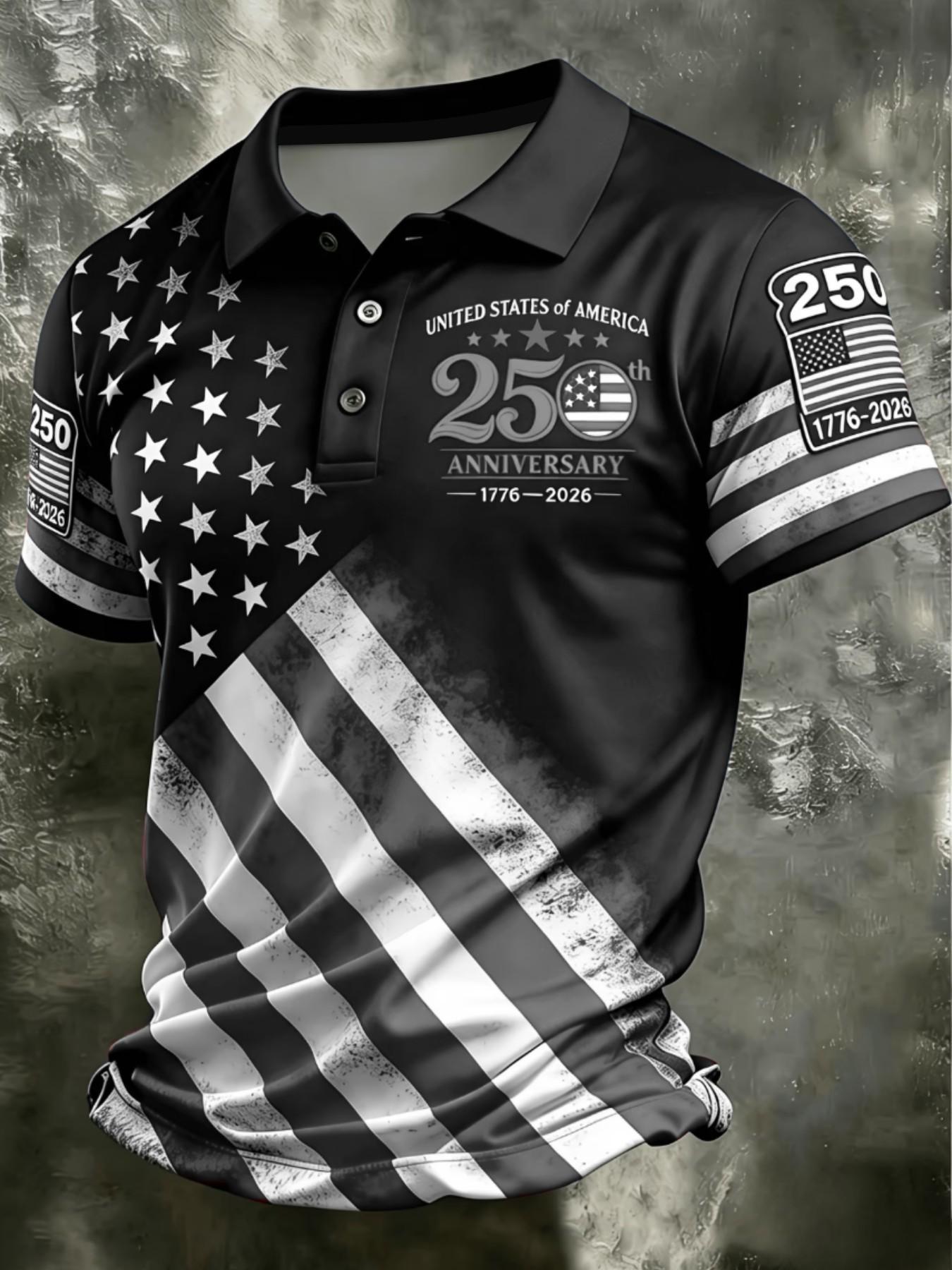 Men's 250th Anniversary American Flag Polo Shirt, Festive Patriotic Usa Flag Stars & Stripes, Slim-Fit Short Sleeve Golf Shirt, Casual Tops Men's 250th Anniversary American Flag Polo Shirt, Festive Patriotic Usa Flag Stars & Stripes, Slim-Fit Short Sleeve Golf Shirt, Casual Tops