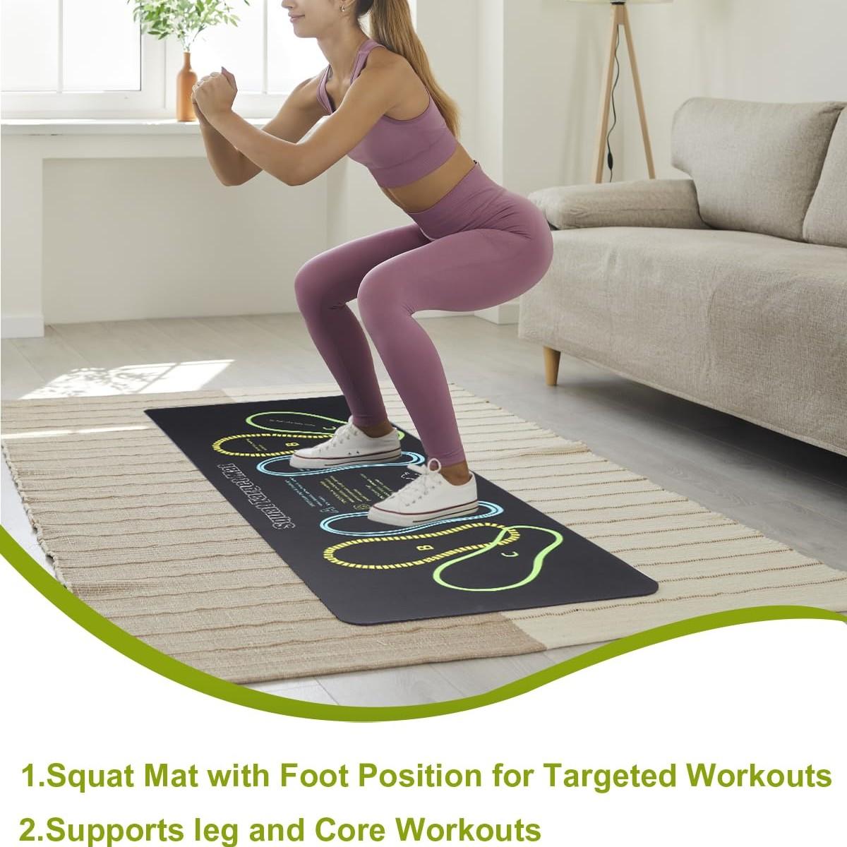 Squat Target Mat for Beginners, Non-slip Fitness Workout Mat with Foot Position Guide, Professional Deep Squat Auxiliary Practice Pad, Soundproof and Dirt-resistant Indoor Exercise Mat, Leg and Glute Training Equipment for Home Gym