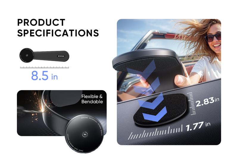 NEW - MAGIC JOHN Magnetic Car Mount – Bendable, MagSafe-compatible, strong magnet, one-hand use, air vent friendly