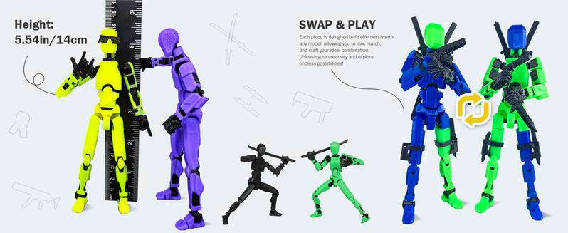 Assembed 3D Printed 5.54'' Stick 13 Action Figure, Multi-Jointed Titan13, Articulated T13 Desktop Decoration,12 in 1 d13 Accessories Best Birthday Festival Gift