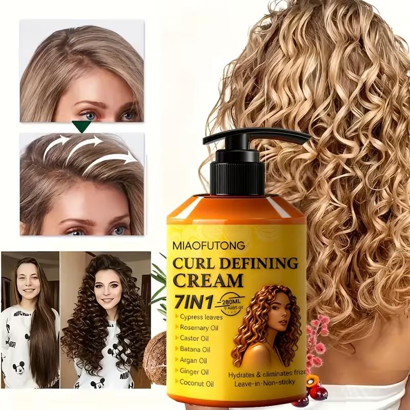 Curl Cream with 7-in-1 Hair Oil - Infused with Biota Essence, Rosemary Oil, Castor Oil, Babassu Oil, Argan Oil, Ginger Oil & Coconut Oil. Deep Moisture, Radiant Shine, Long-Lasting Voluminous Style. Perfect for Waves