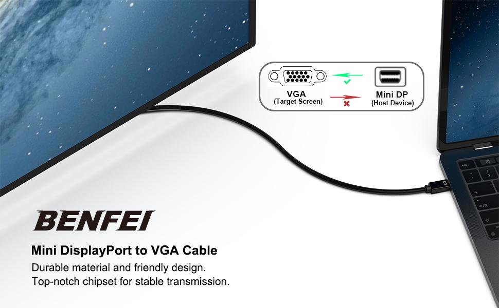 BENFEI Mini DisplayPort to VGA 6 Feet Cable Thunderbolt 2 Compatible Adapter Accessories