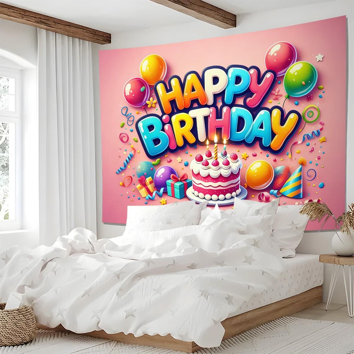 Joyful Birthday Party Theme Tapestry – Perfect Party Decor Gift ✨ Cake & Candy Print, Living Room Backdrop Decor, Maxes Out Birthday Gathering Vibe