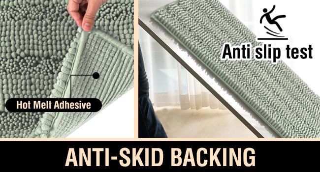 H.VERSAILTEX Black Bathroom Rug Set, Extra Thick Striped Bath Mats for Bathroom Floor 2 Piece, Bath Mat Set Anti-Slip Soft Plush Chenille Shower Rugs for Bathroom Waterproof