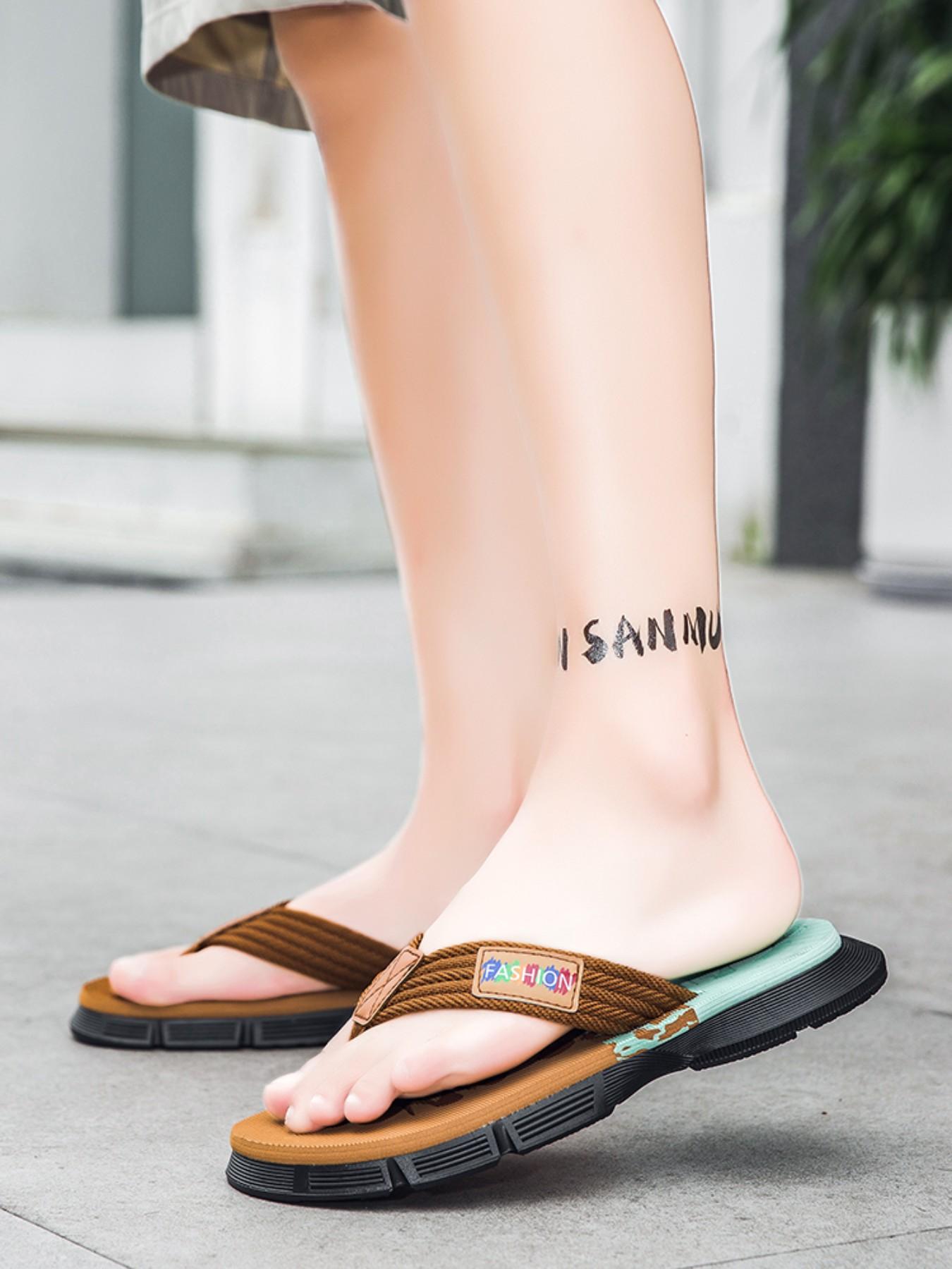 Men's Outdoor Hiking Durable Sandals, Thick Sole Height Boost, Anti-Slip Wear-Resistant, Trendy Casual Beach Slippers, Colorblock Design