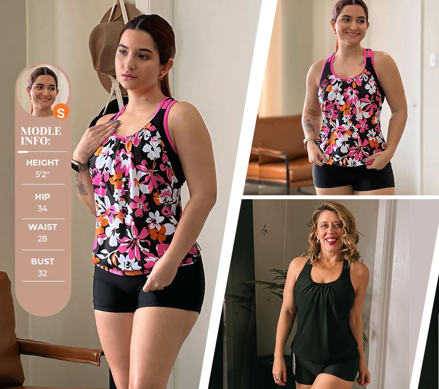 Yonique Two Piece Tankini Bathing Suits T-Back Blouson Swim Tops with Boy Shorts Women Swimsuits Sporty Swimwear